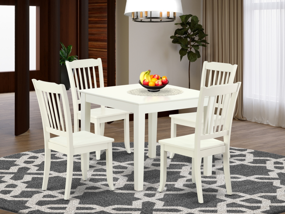 OXDA5-LWH-W 36 in. Oxford Square Table & 4 Vertical Slatted Chairs - Linen White, 5 Piece -  East West Furniture