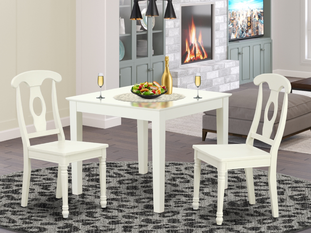 36 in. Oxford Square Table & 2 Panel Back Chairs - Linen White, 3 Piece