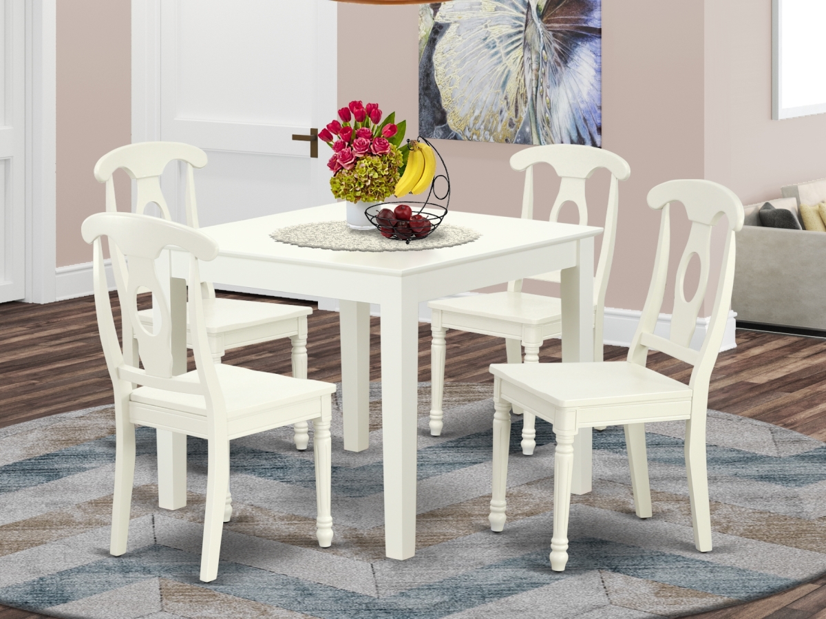 36 in. Oxford Square Table & 4 Panel Back Chairs - Linen White, 5 Piece