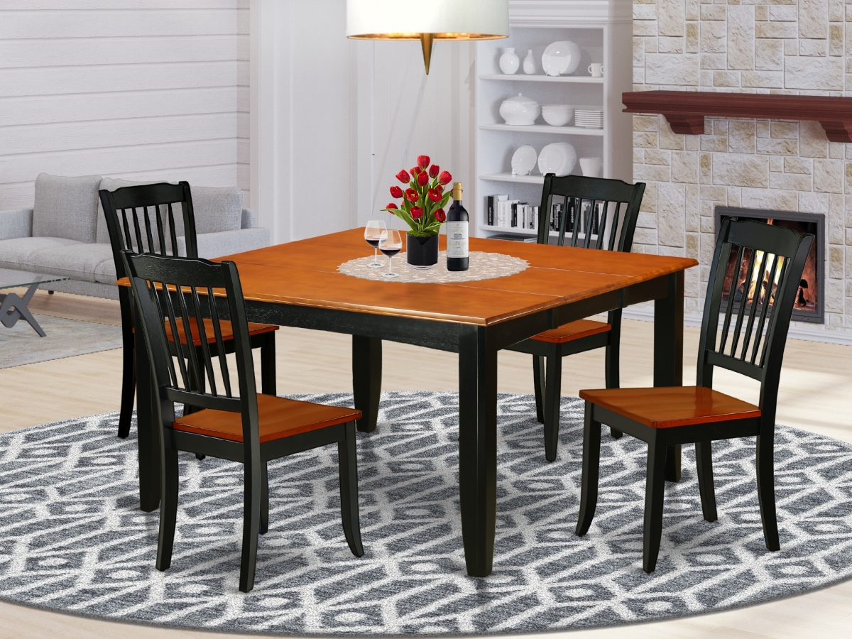 36-54 in. Parfait Square Table with 18 in. Leaf & 4 Vertical Slatted Chairs - Black & Cherry, 5 Piece