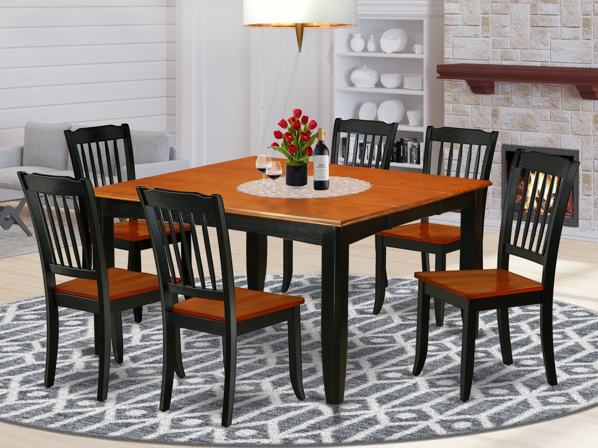 36-54 in. Parfait Square Table with 18 in. Leaf & 6 Vertical Slatted Chairs - Black & Cherry, 7 Piece
