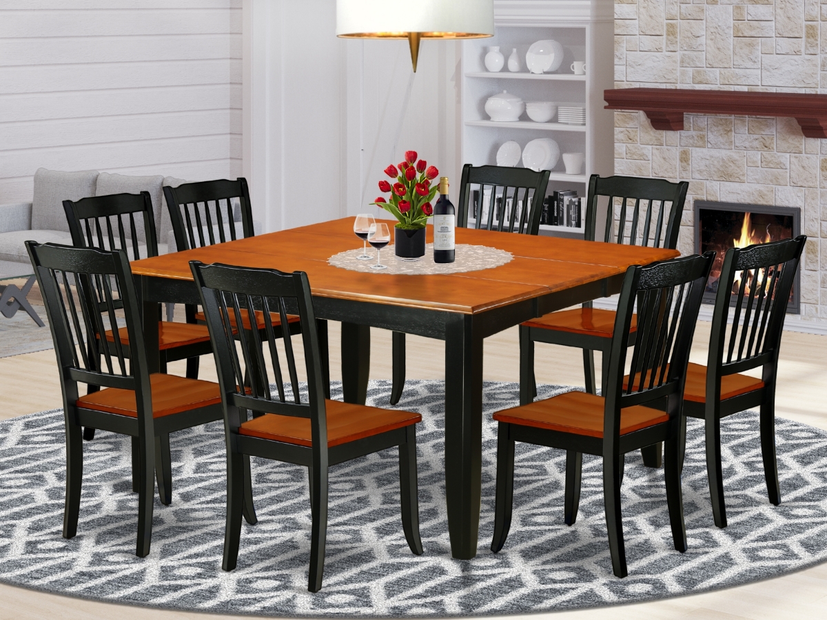 PFDA9-BCH-W 36-54 in. Parfait Square Table with 18 in. Leaf & 8 Vertical Slatted Chairs - Black & Cherry, 9 Piece