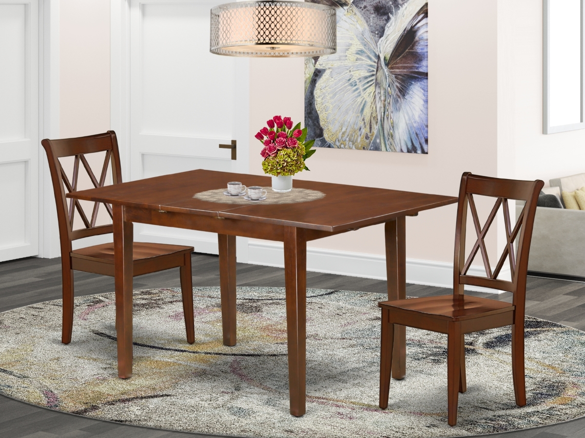 PSCL3-MAH-W 48-60 in. Picasso Rectangular Table with 12 in. Leaf & 2 Double X Back Chairs - Mahogany, 3 Piece