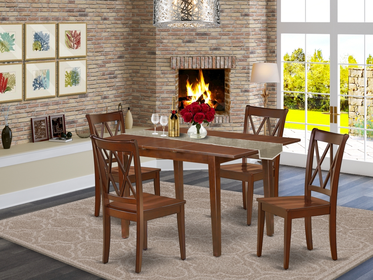 PSCL5-MAH-W 48-60 in. Picasso Rectangular Table with 12 in. Leaf & 4 Double X Back Chairs - Mahogany, 5 Piece