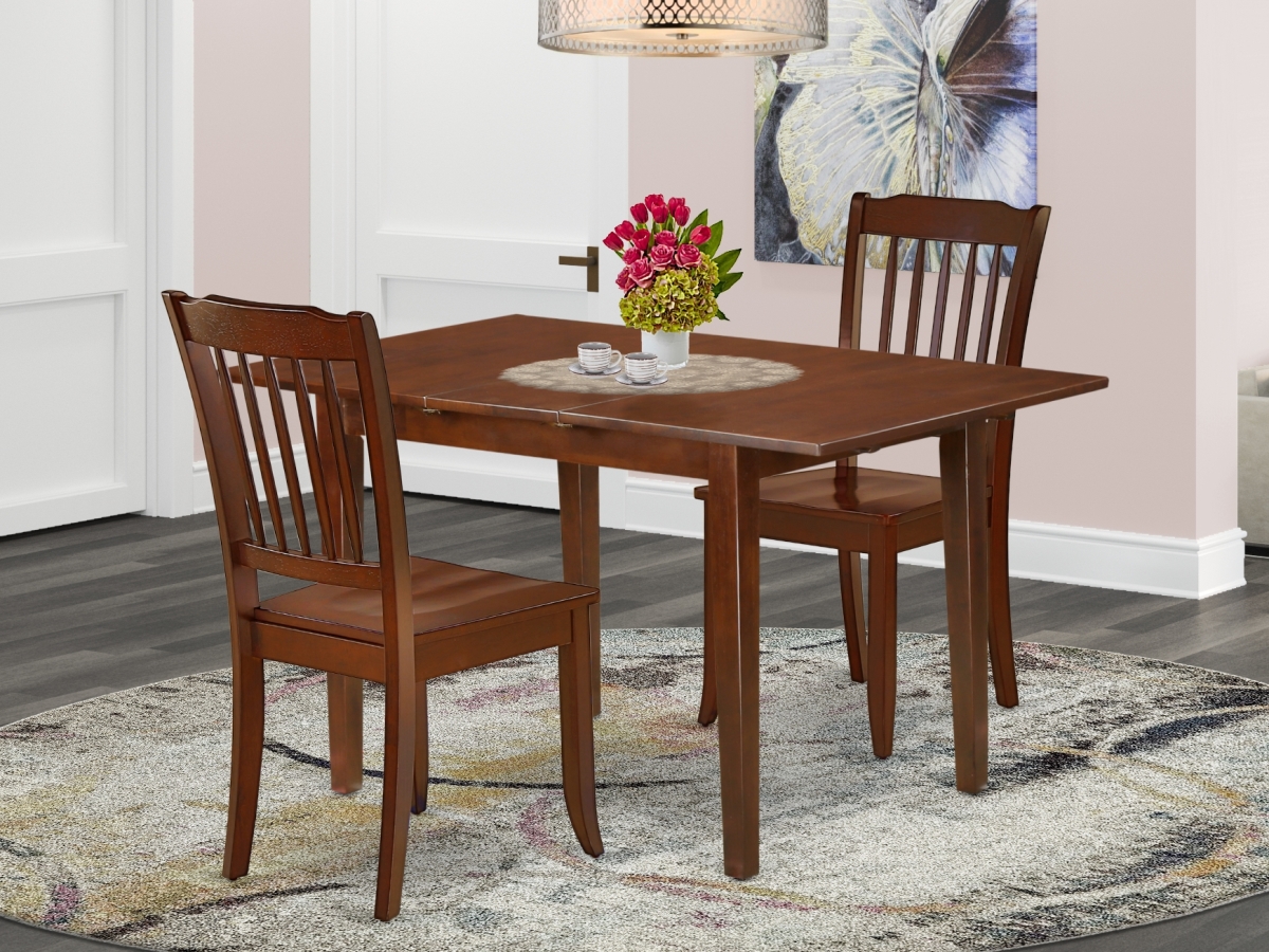 PSDA3-MAH-W 48-60 in. Picasso Rectangular Table with 12 in. Leaf & 2 Vertical Slatted Chairs - Mahogany, 3 Piece