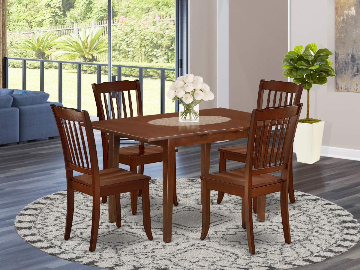 PSDA5-MAH-W 48-60 in. Picasso Rectangular Table with 12 in. Leaf & 4 Vertical Slatted Chairs - Mahogany, 5 Piece