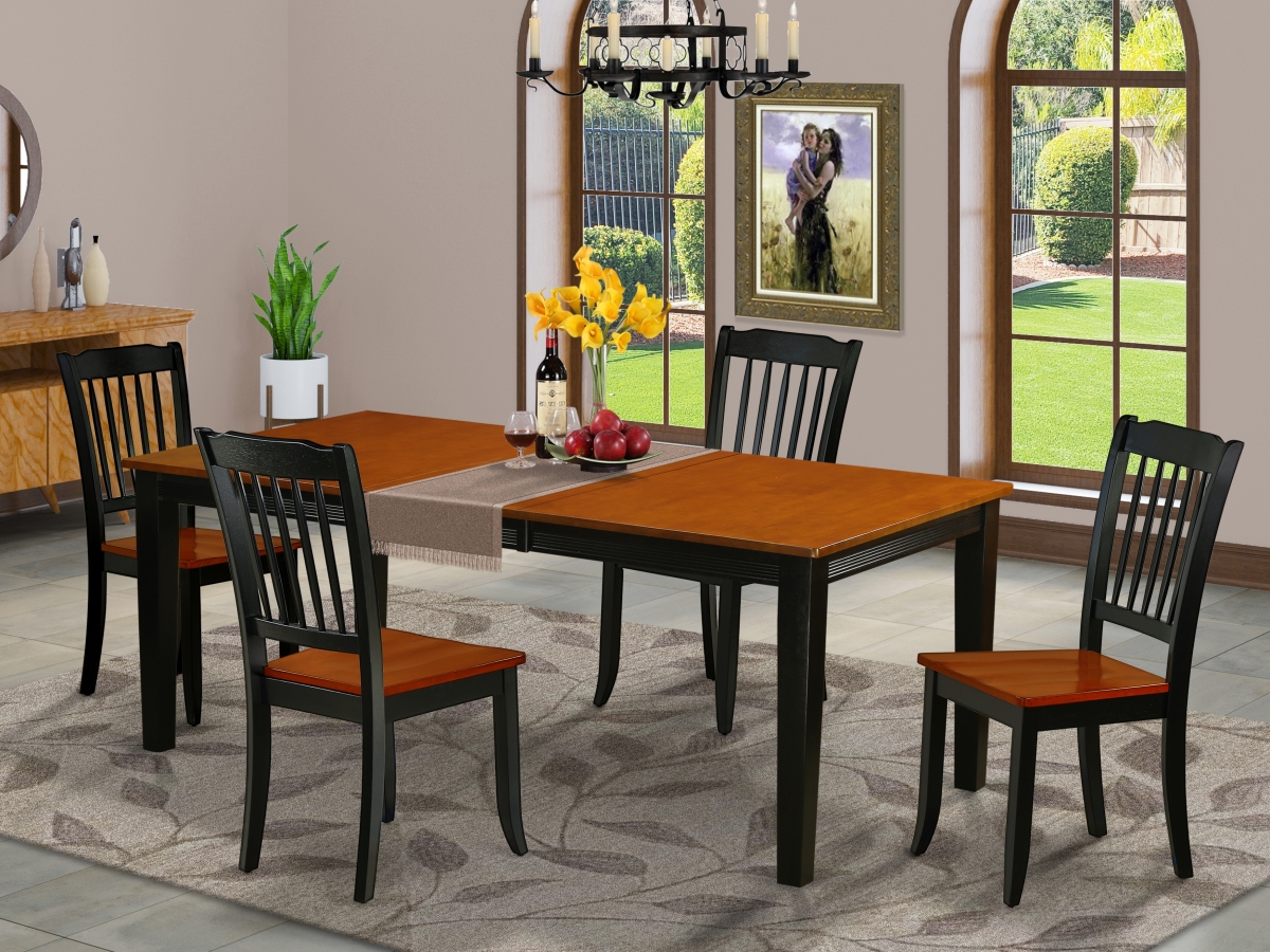 QUDA5-BCH-W 60-78 in. Quincy Rectangular Table with 18 in. Leaf & 4 Vertical Slatted Chairs - Black & Cherry, 5 Piece