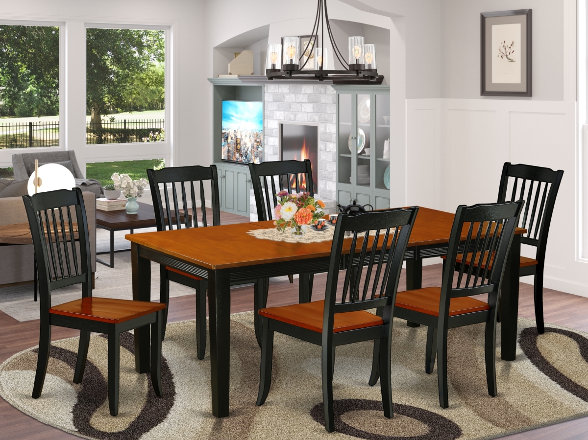 QUDA7-BCH-W 60-78 in. Quincy Rectangular Table with 18 in. Leaf & 6 Vertical Slatted Chairs - Black & Cherry, 7 Piece