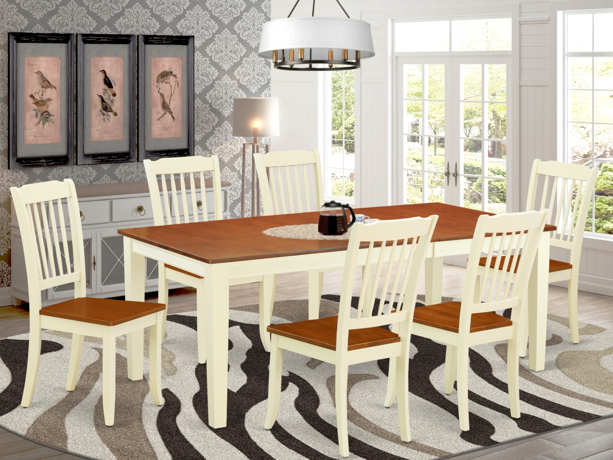 QUDA7-BMK-W 60-78 in. Quincy Rectangular Table with 18 in. Leaf & 6 Vertical Slatted Chairs - Buttermilk & Cherry, 7 Piece