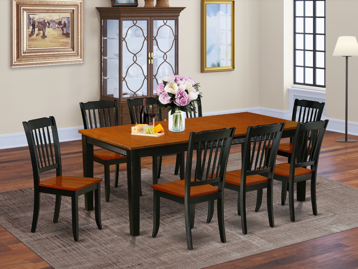 60-78 in. Quincy Rectangular Table with 18 in. Leaf & 8 Vertical Slatted Chairs - Black & Cherry, 9 Piece