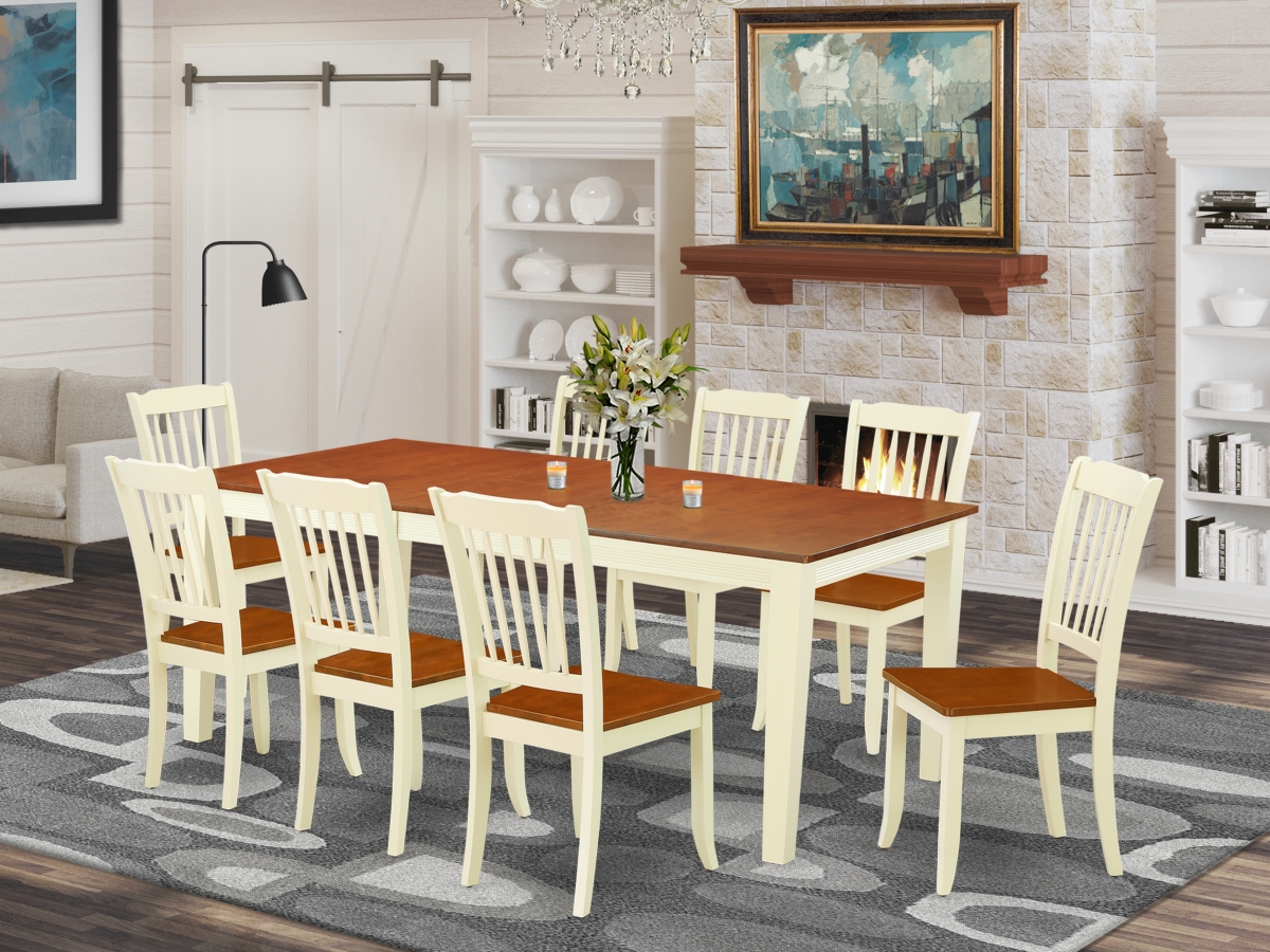 60-78 in. Quincy Rectangular Table & 8 Vertical Slatted Chairs - Buttermilk & Cherry, 9 Piece