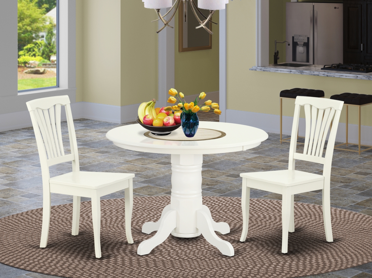 42 in. Shelton Round Table & 2 Vertical Slatted Chairs - Linen White, 3 Piece