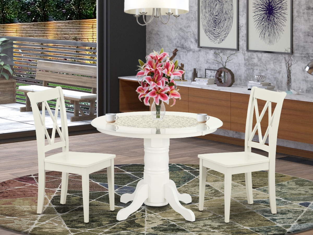 42 in. Shelton Round Table & 2 Double X Back Chairs - Linen White, 3 Piece