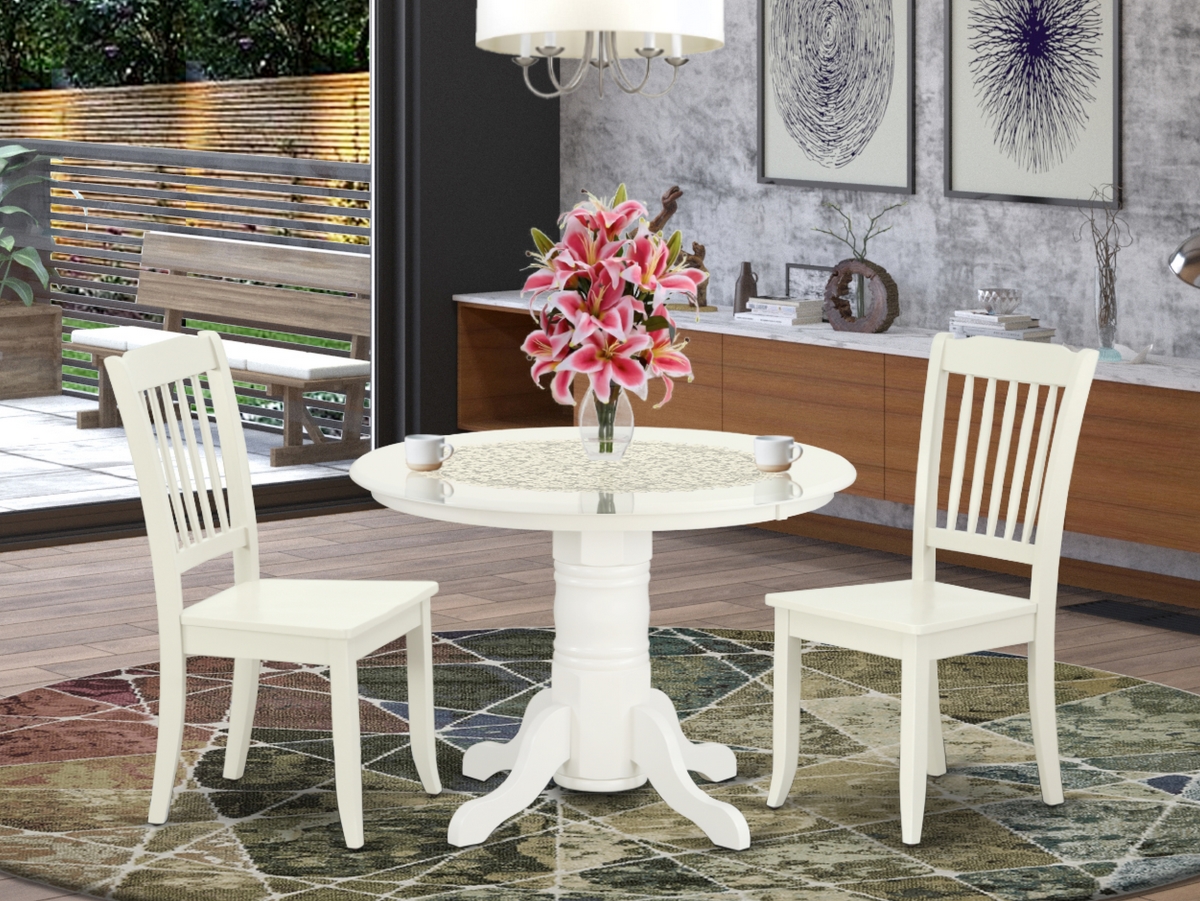 42 in. Shelton Round Table & 2 Vertical Slatted Chairs - Linen White, 3 Piece