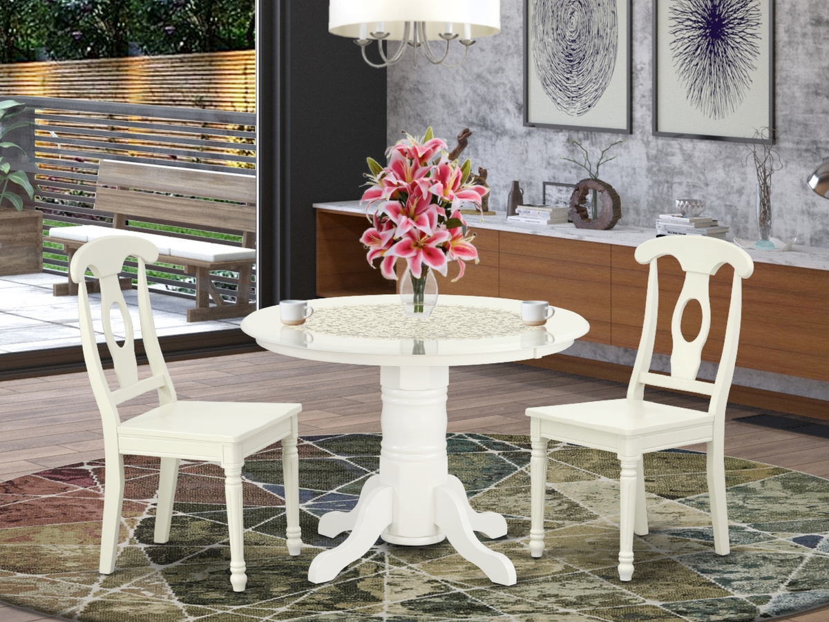 42 in. Shelton Round Table & 2 Panel Back Chairs - Linen White, 3 Piece