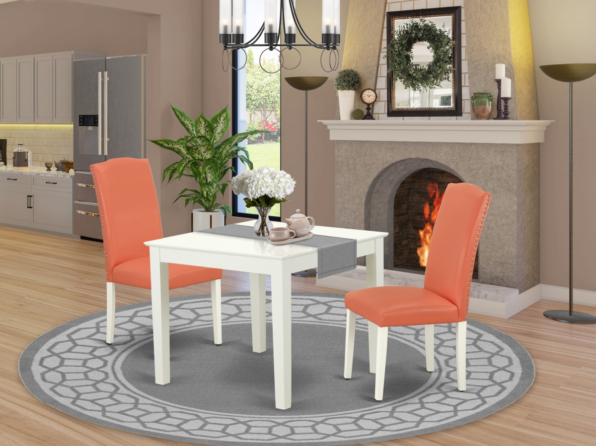 OXEN3-LWH-78 36 in. Oxford Square Table & Parson Chair with Linen White Leg & Pu Leather - Pink Flamingo, 3 Piece