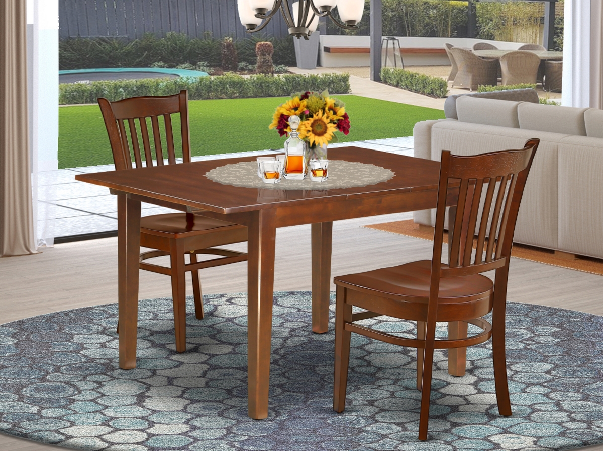 MLGR3-MAH-W 42-54 in. Milan Rectangle Table with 12 in. Butterfly Leaf & Wood Seat Kitchen Chairs - Mahogany, 3 Piece