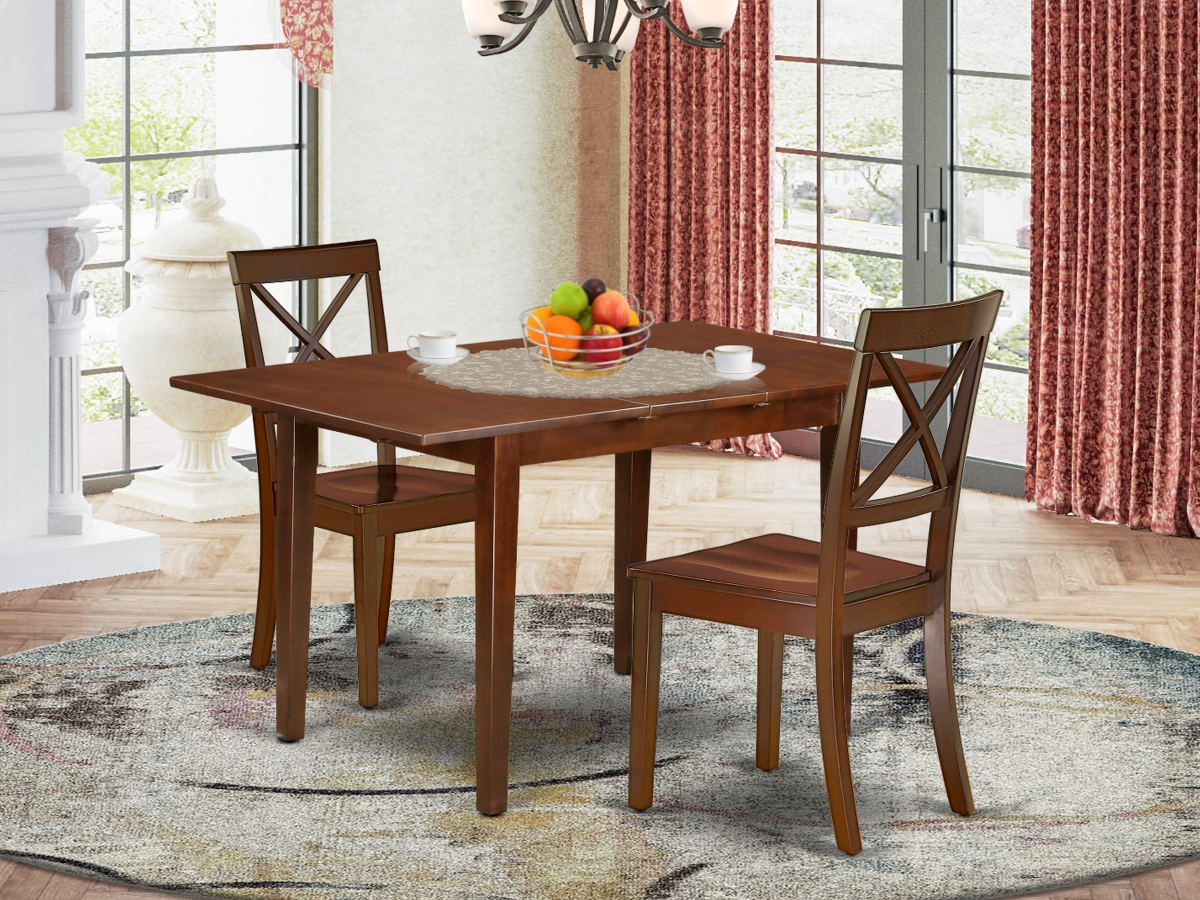 42-53.5 in. Norfolk Rectangle Dining Table with 12 in. Leaf & Two Wood Seat Dining Chairs - Mahogany, 3 Piece