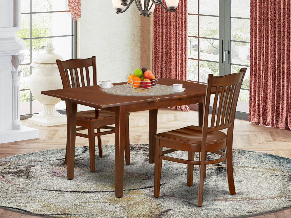 42-53.5 in. Norfolk Rectangle Dining Table with 12 in. Self Storing Butterfly Leaf & 2 Wood Seat Kitchen Chairs - Mahogany, 3 Piece