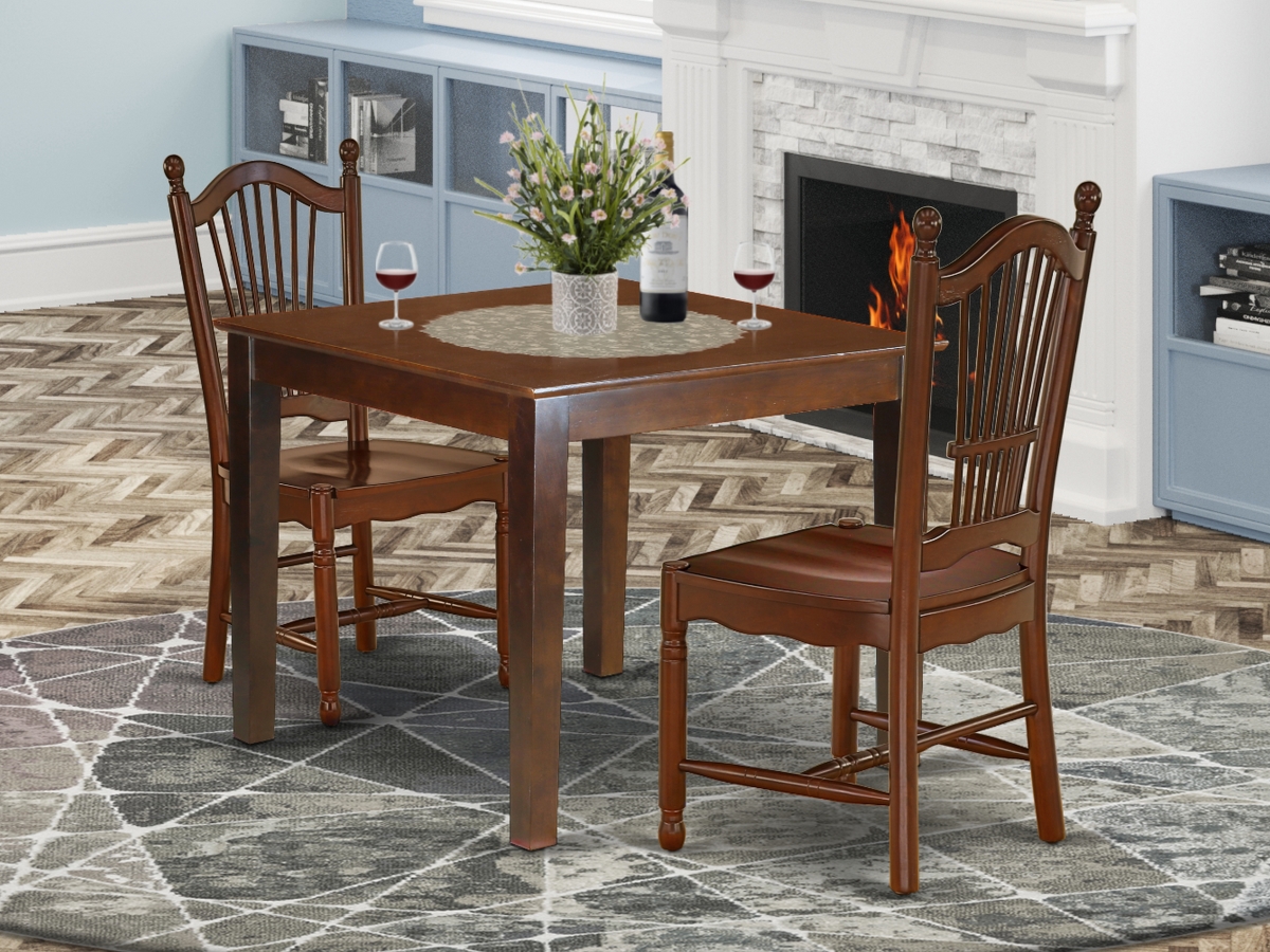 36 in. Oxford Square Dining Table & Wood Seat Kitchen Chairs - Mahogany, 3 Piece