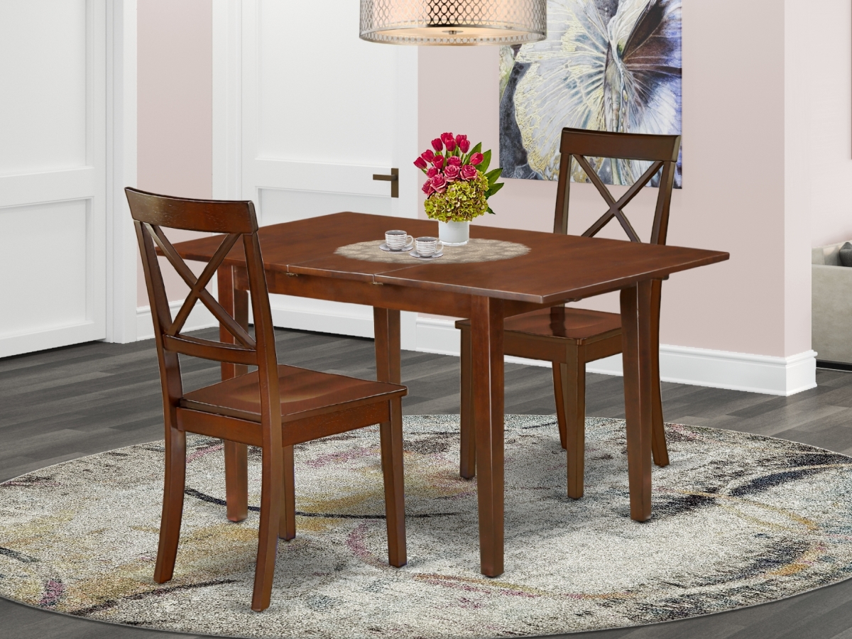 PSBO3-MAH-W 48-60 in. Picasso Rectangle Kitchen Table with 12 in. Leaf & Wood Seat Chairs - Mahogany, 3 Piece