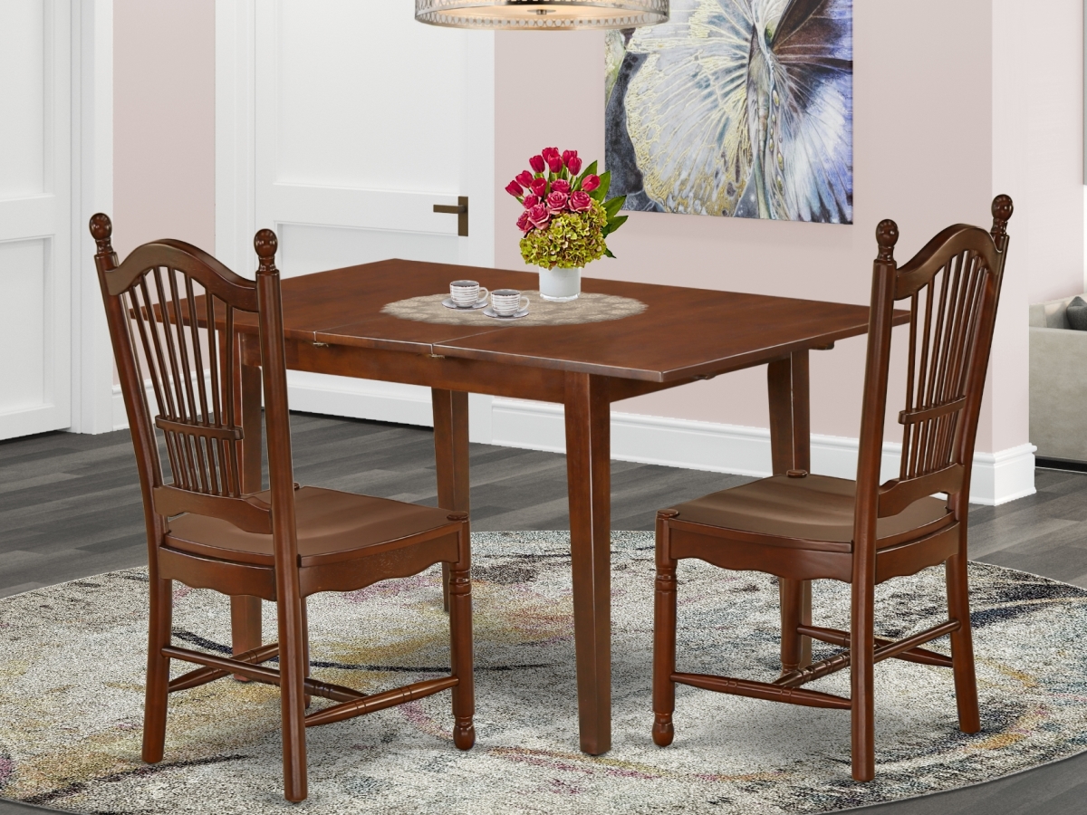 48-60 in. Picasso Rectangle Table with 12 in. Butterfly Leaf & Two Wood Seat Dining Chairs - Mahogany, 3 Piece