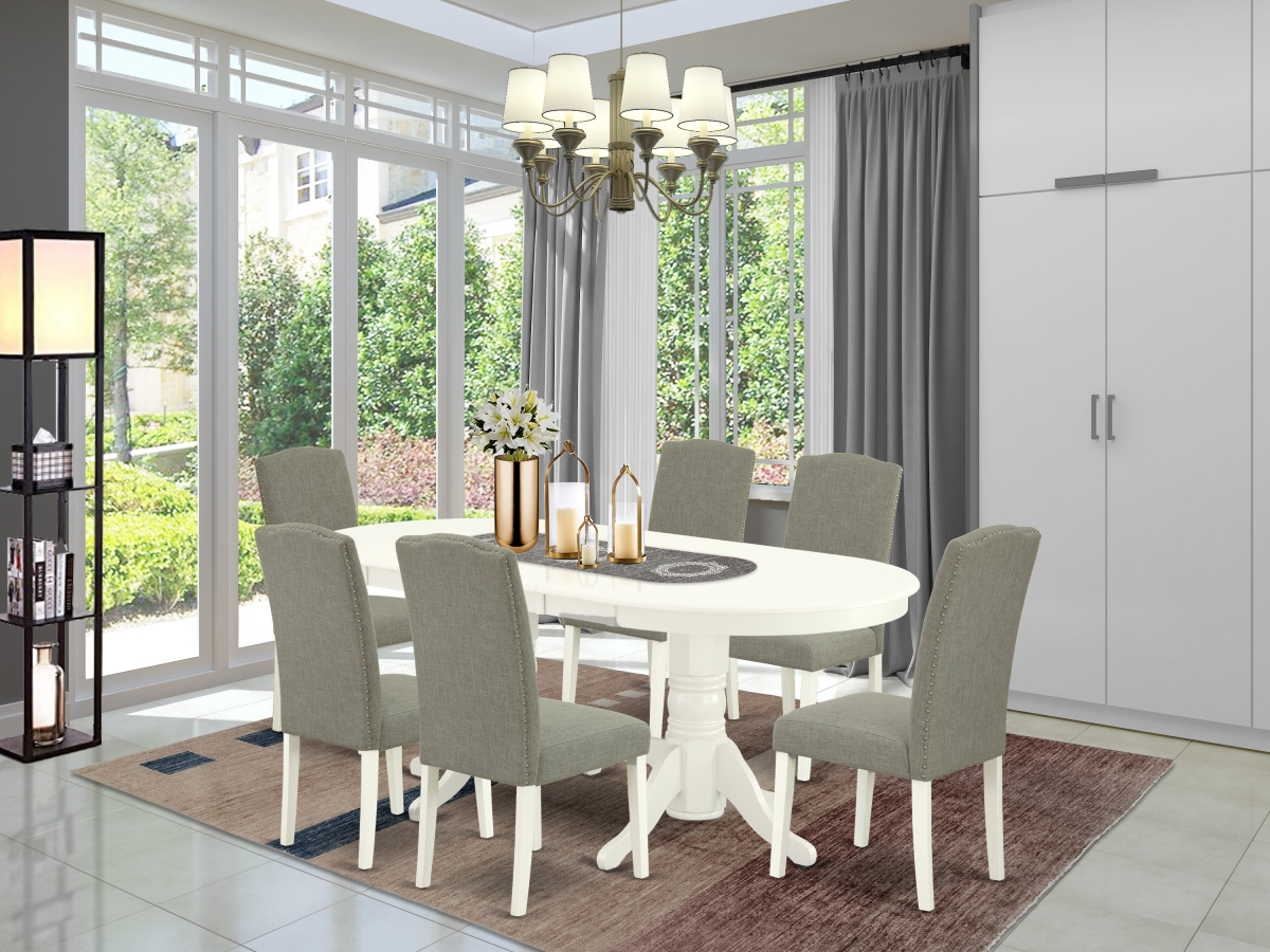 7 Piece Vancouver Dining Room Set - Linen White & Dark Shitake