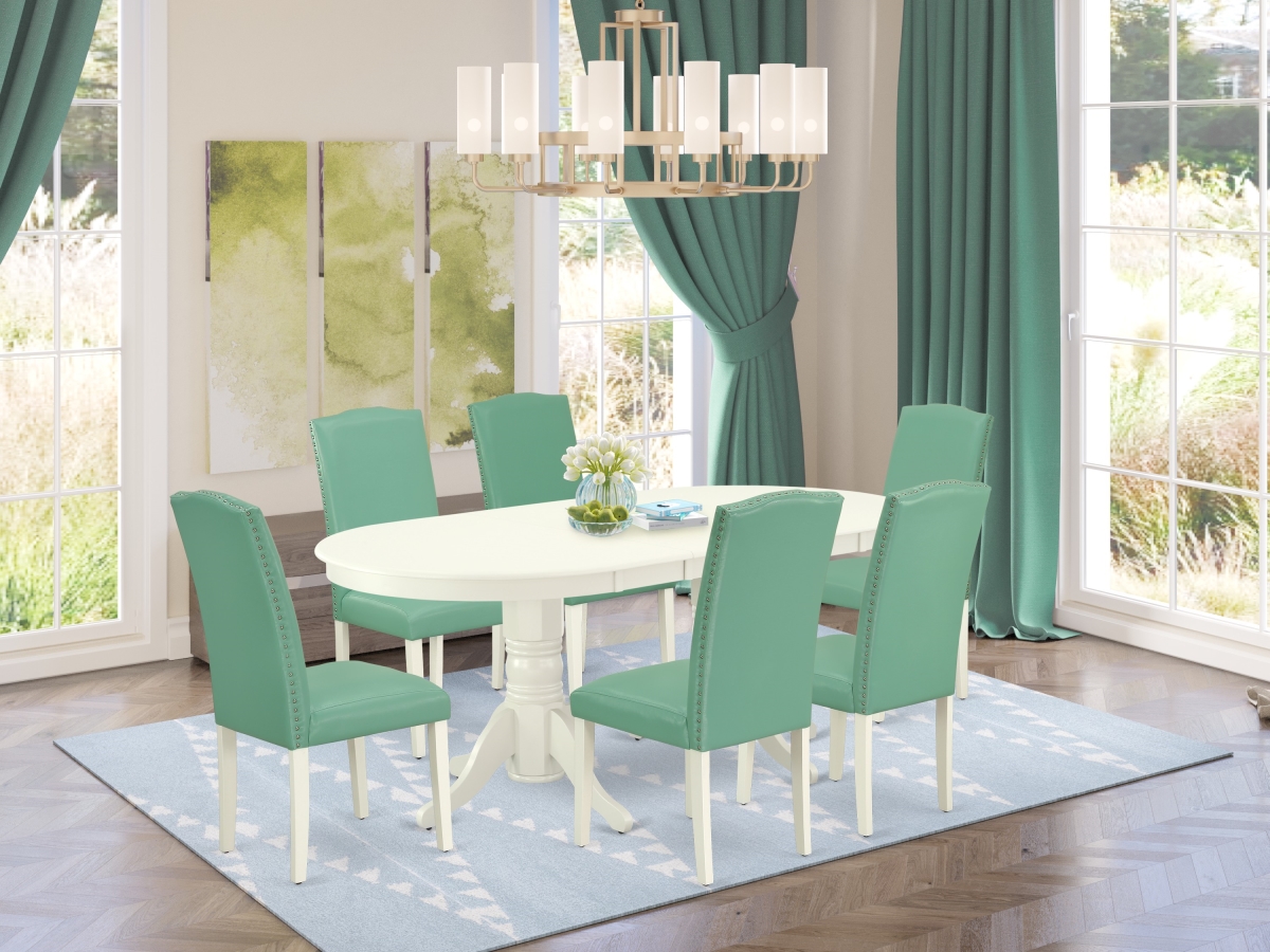 7 Piece Vancouver Dining Room Set - Linen White & Pond