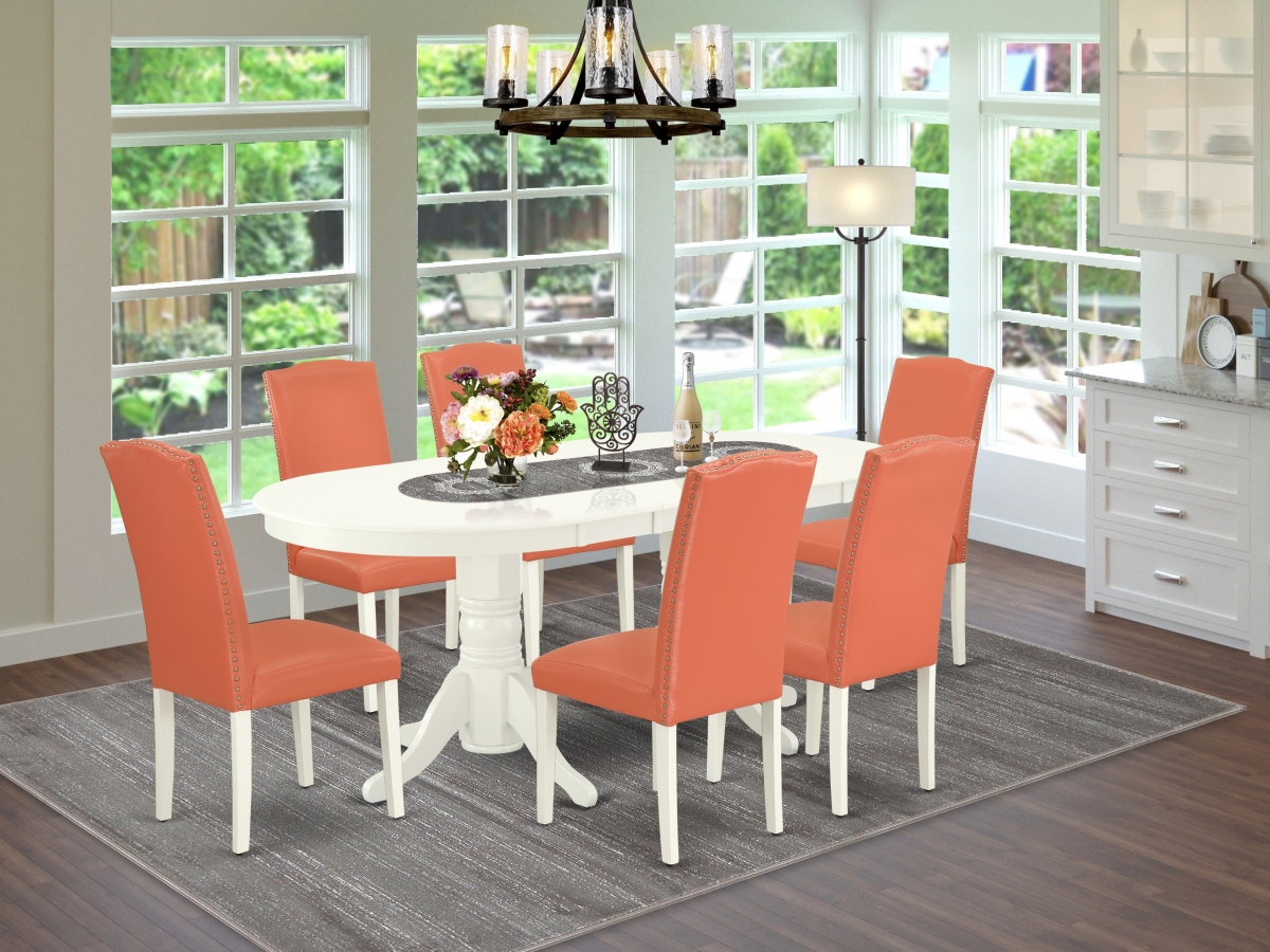 7 Piece Vancouver Dining Room Set - Linen White & Pink Flamingo