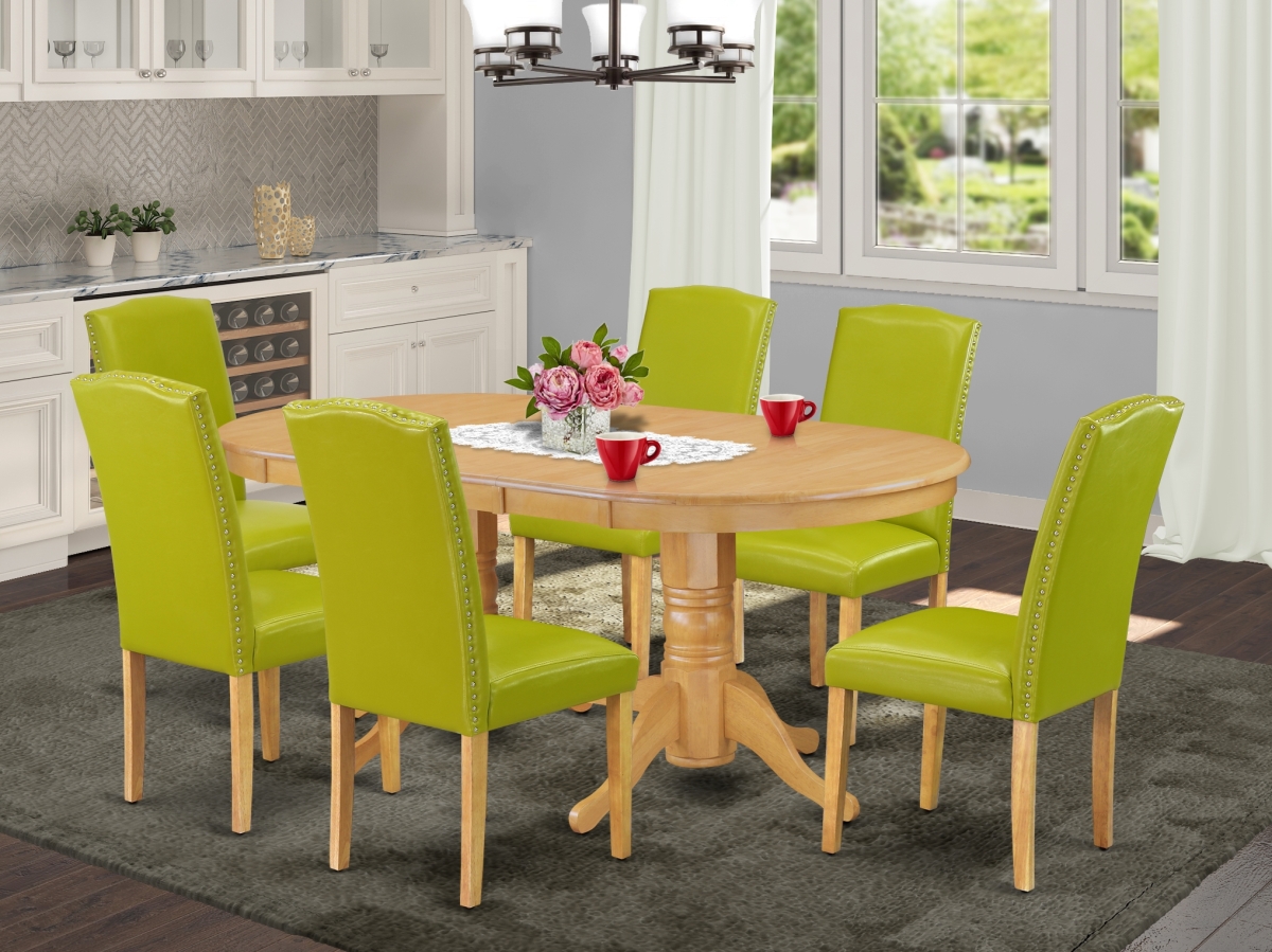 7 Piece Vancouver Dining Room Set - Oak & Autumn Green