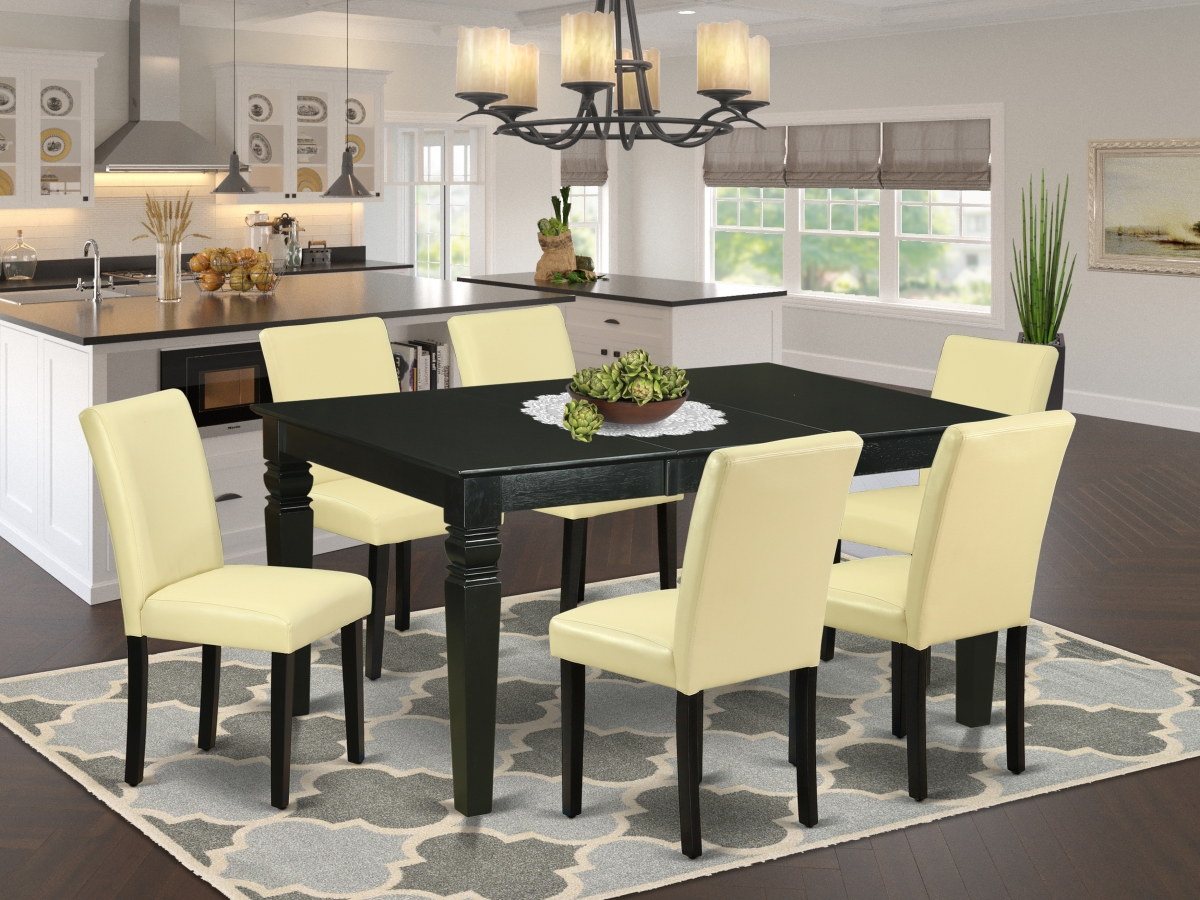 WEAB7-BLK-73 42-60 in. Weston Rectangular Dinette Table with 18 in. Leaf & 6 Parson Chair with Black Leg & Pu Leather - Eggnog, 7 Piece