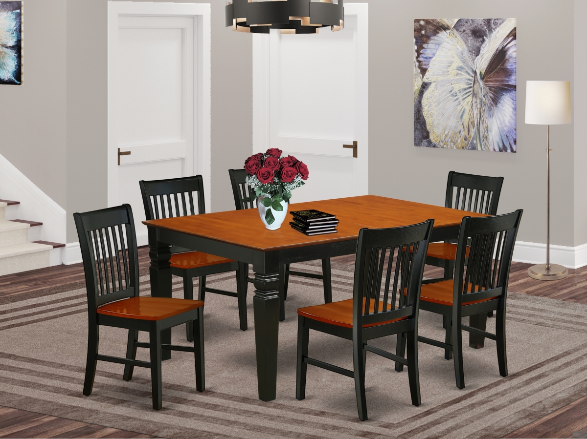 WENO7-BCH-W 42-60 in. Weston Rectangle Dining Table with 18 in. Leaf & 6 Wood Seat Chairs - Black & Cherry, 7 Piece