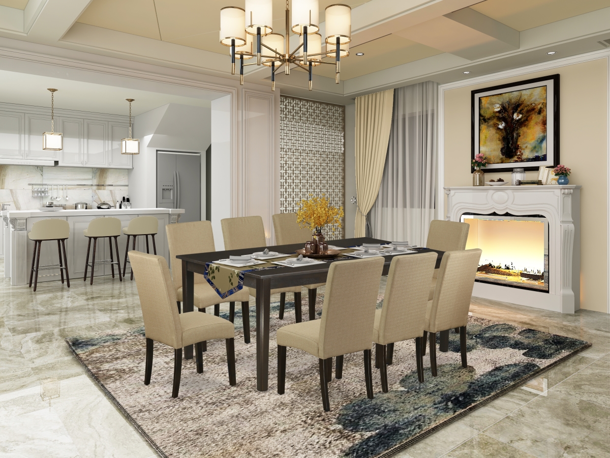 9 Piece Henley Dining Room Set - Cappuccino & Brown