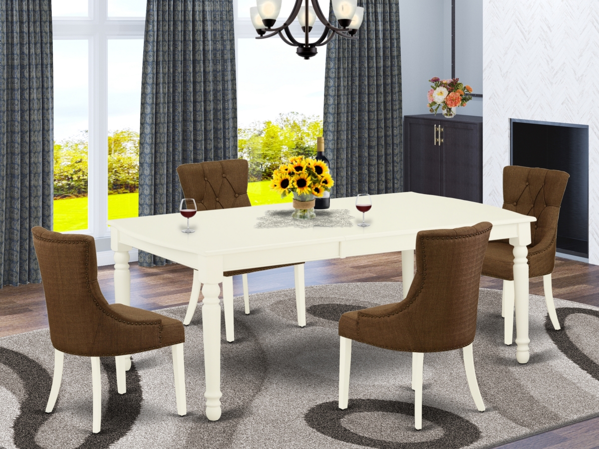5 Piece Dover Dining Set - Linen White & Dark Coffee