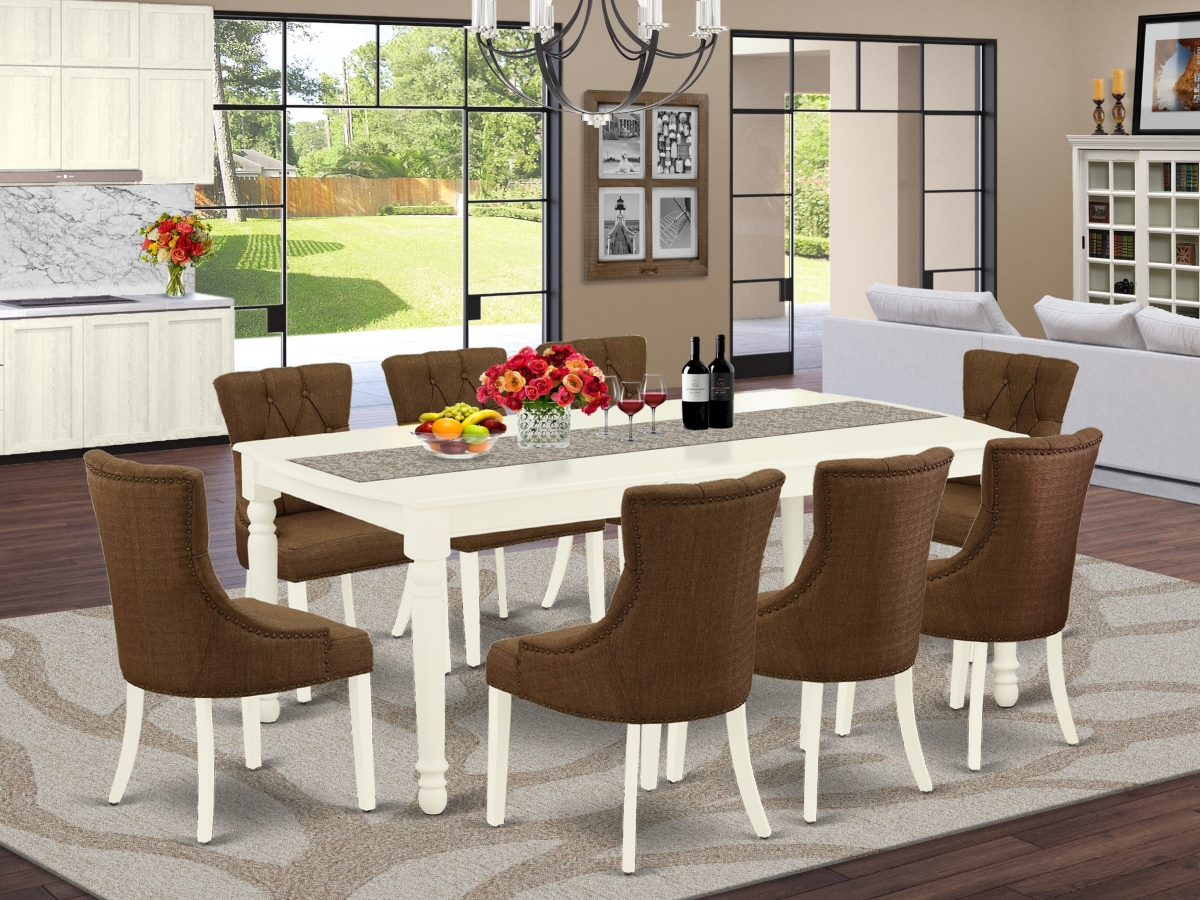 9 Piece Dover Dining Set - Linen White & Dark Coffee