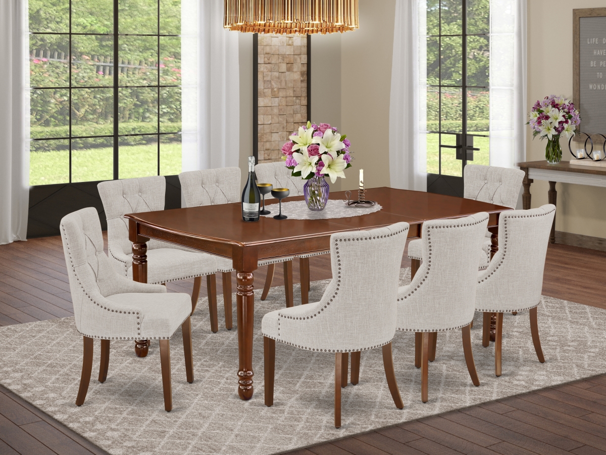 9 Piece Dover Dining Set - Mahogany & Doeskin