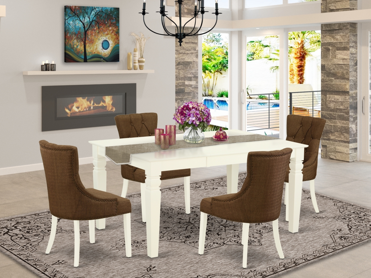 5 Piece Weston Dining Set - Linen White & Dark Coffee