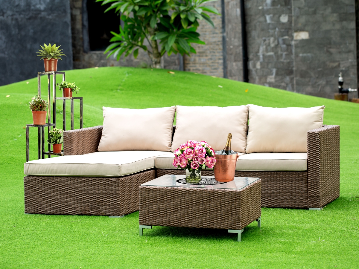 3 Piece Ackerly Brown Wicker Outdoor-furniture Sectional Sofa Set - Brown