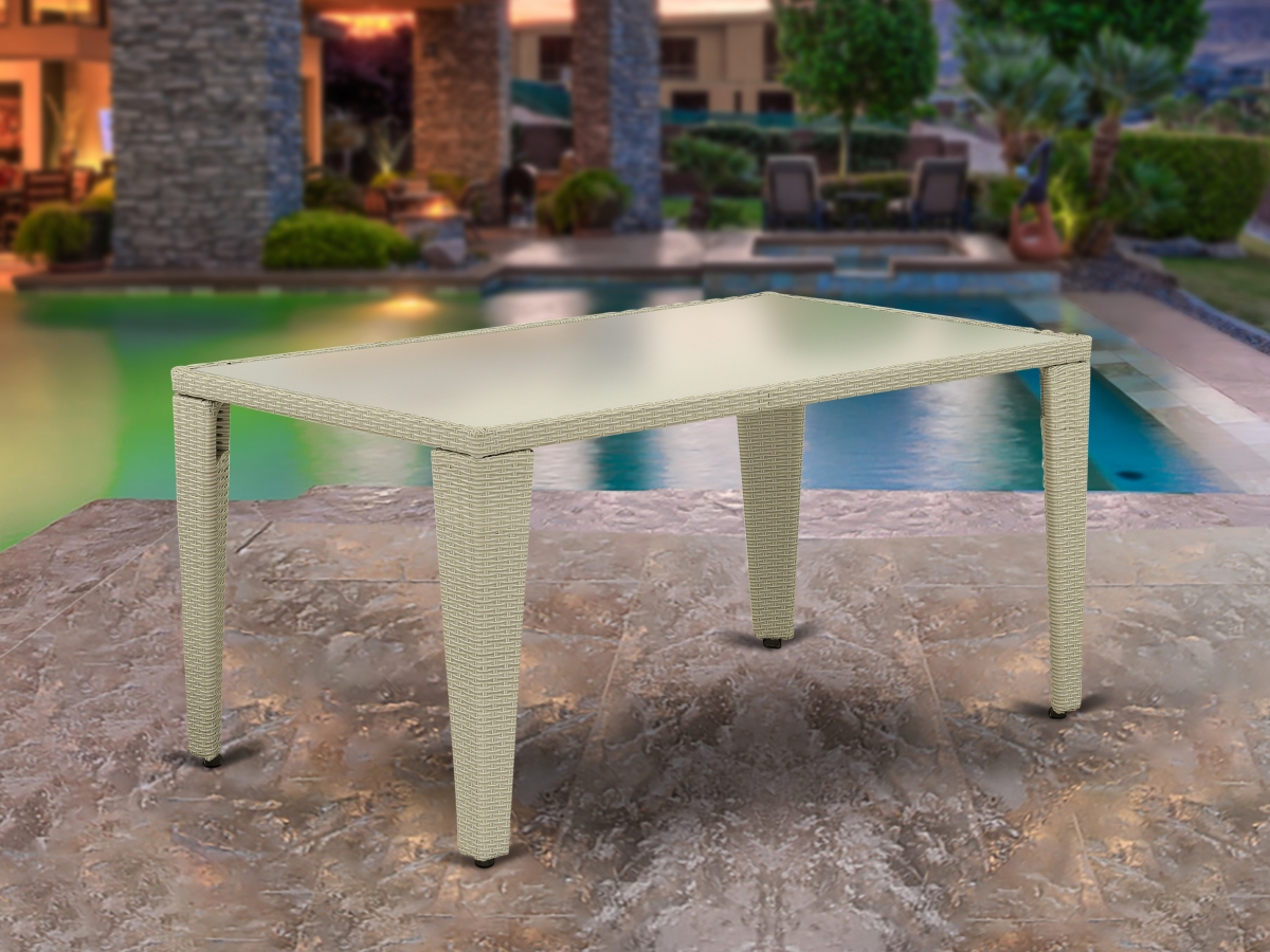 Gudhjem Patio Table with Glass Top, Natural Linen Wicker