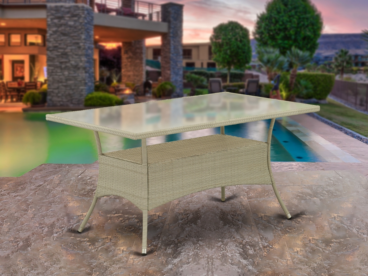 Oslo Patio Table with Glass Top, Natural Linen Wicker