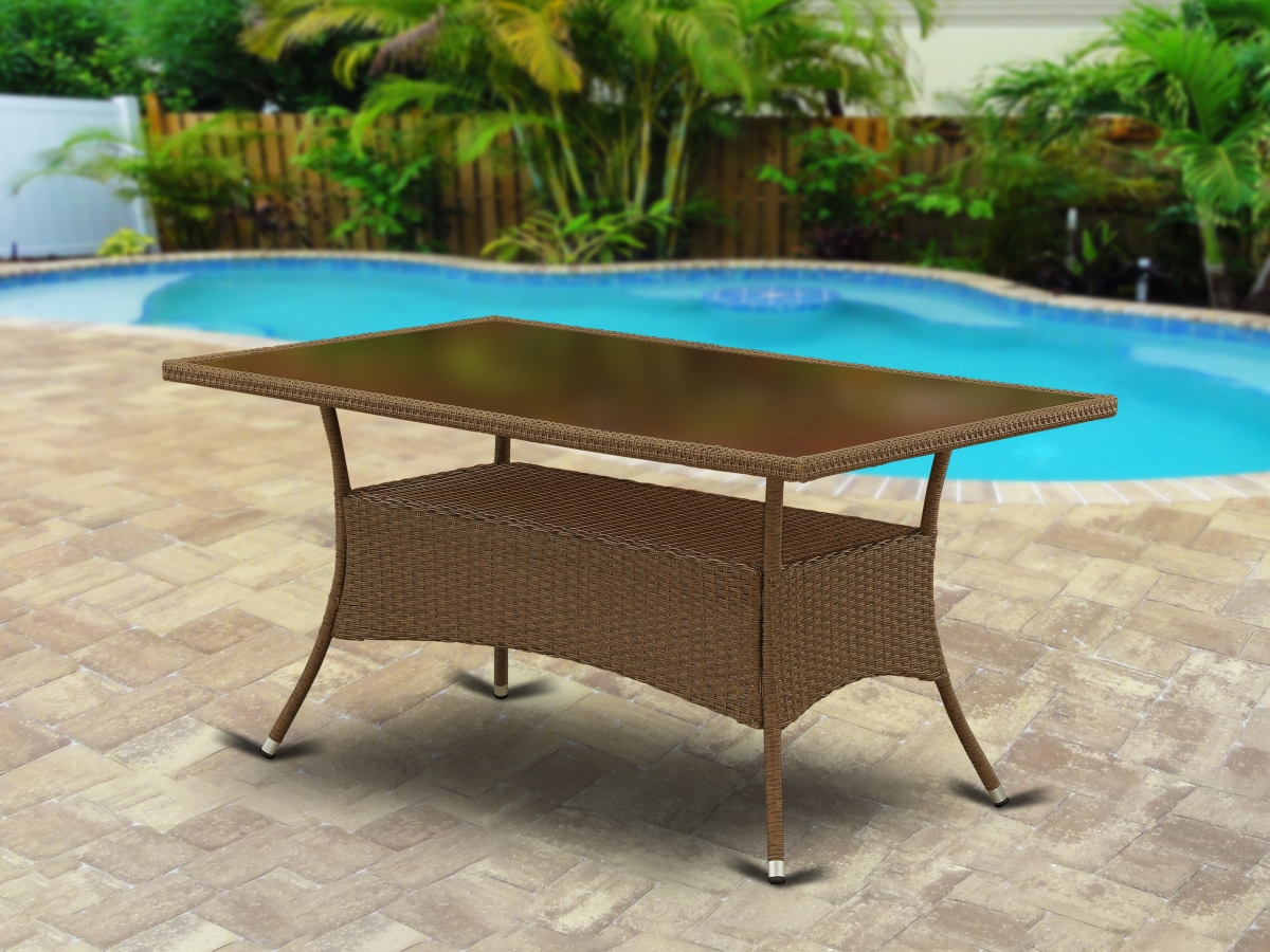Oslo Patio Table with Glass Top, Brown Wicker