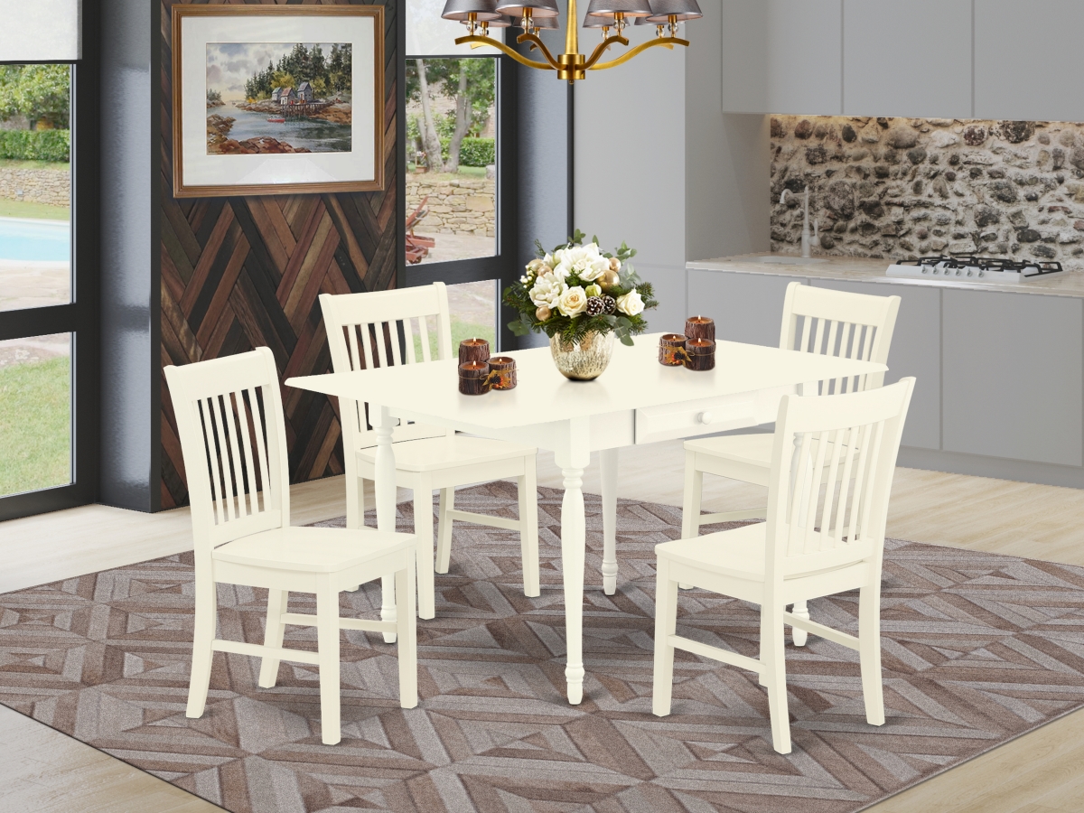 5 Piece Monza Wood Dining Table Set - Linen White