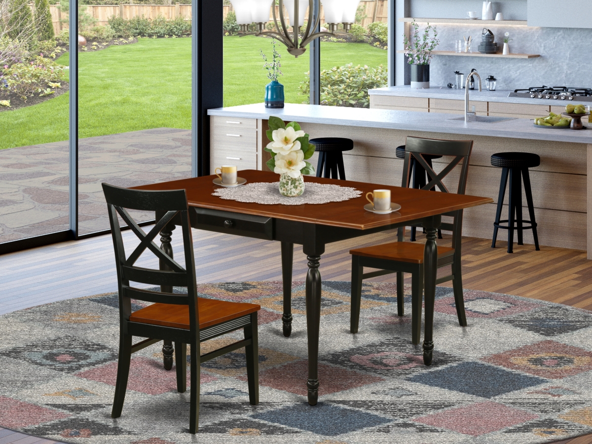 3 Piece Monza Mid-century Dining Table Set - Black & Cherry
