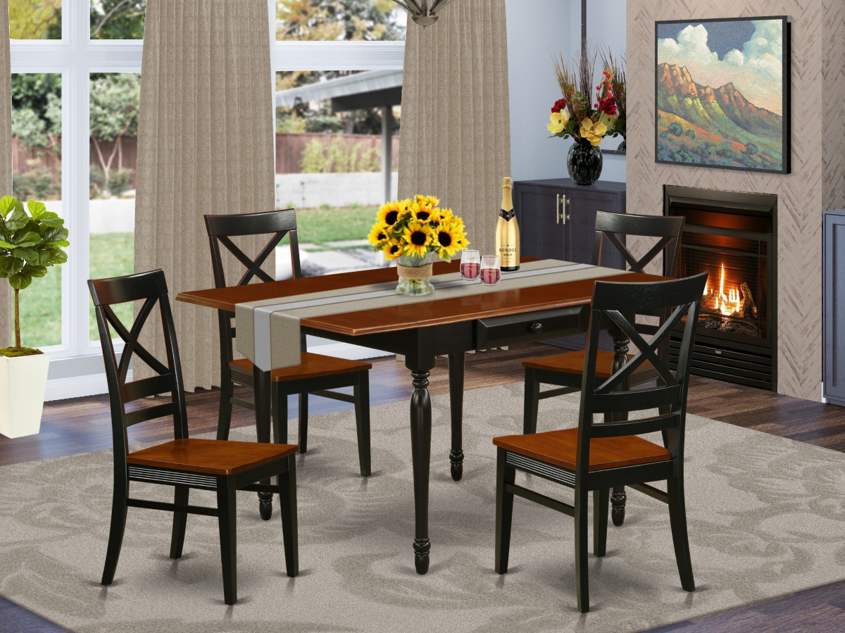 MZQU5-BCH-W 5 Piece Monza Dining Room Table Set - Black & Cherry -  East West Furniture