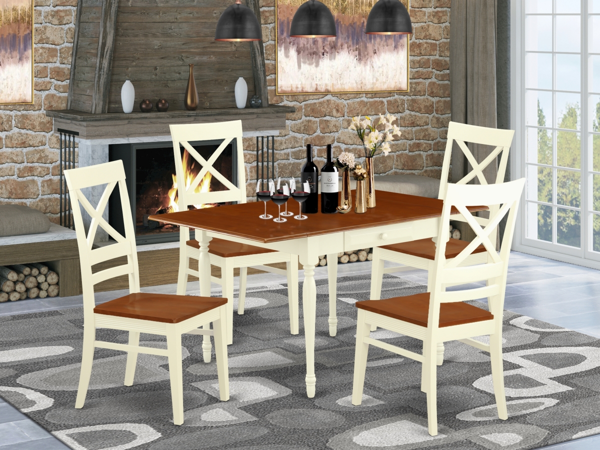 MZQU5-WHI-W 5 Piece Monza Dining Kitchen Table Set - Buttermilk & Cherry -  East West Furniture