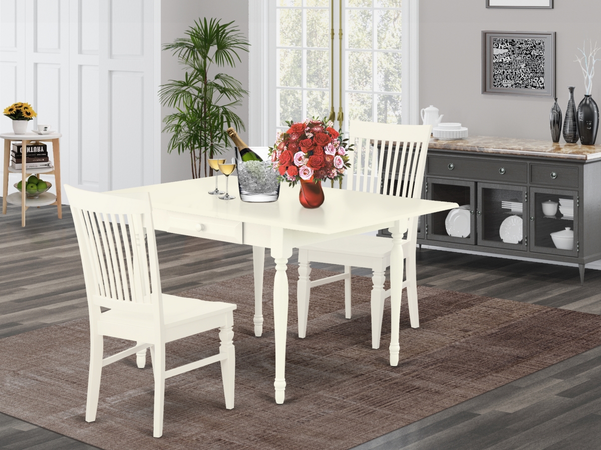 3 Piece Monza Wooden Dining Table Set - Linen White