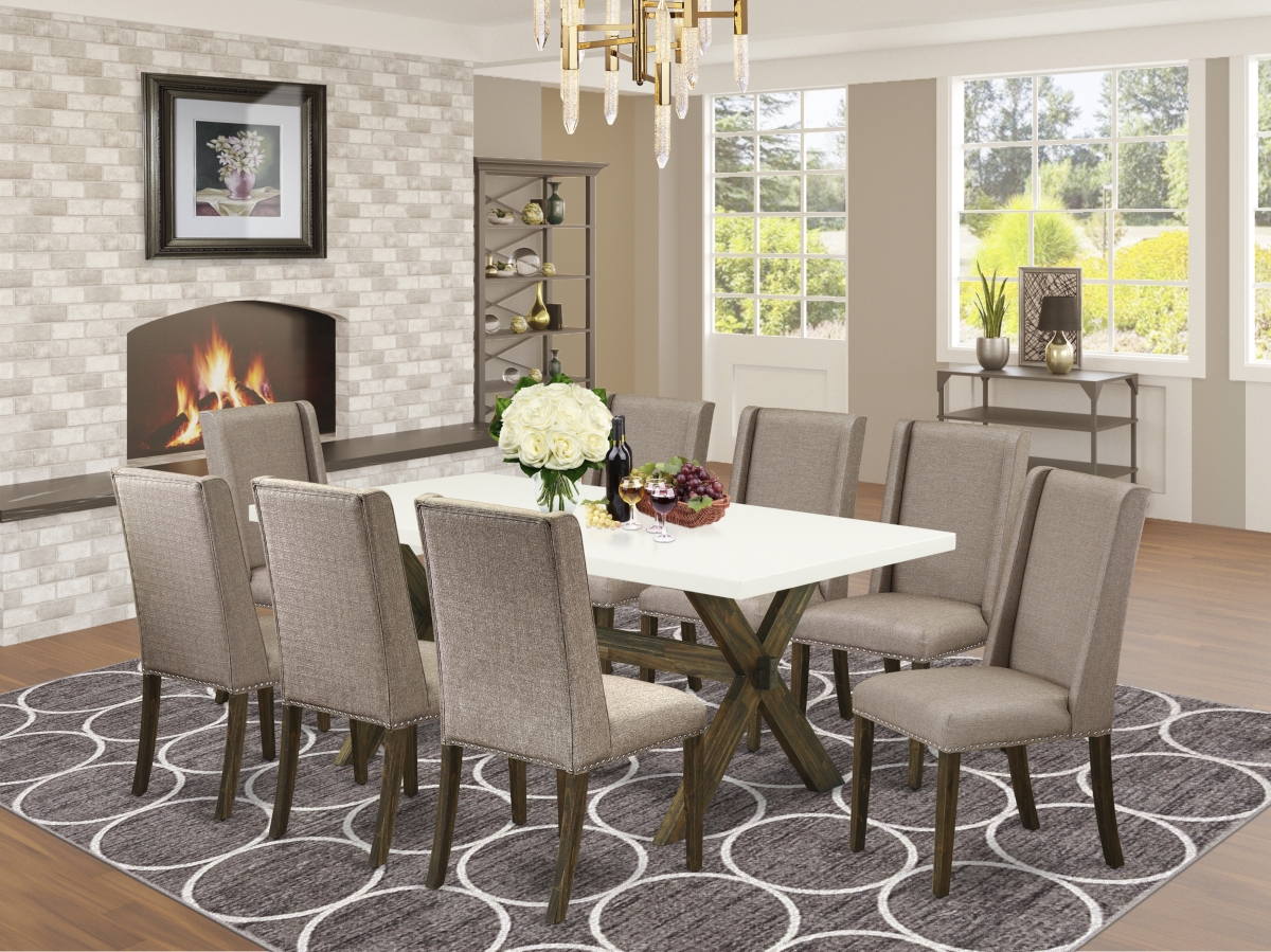 9 Piece X-Style Dining Room Set - Dark Khaki