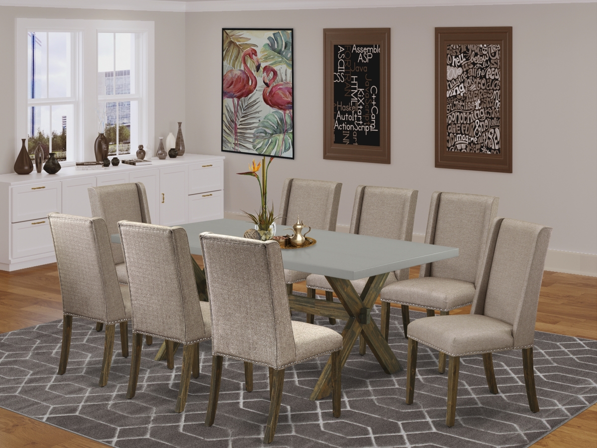 9 Piece X-Style Dining Set - Dark Khaki