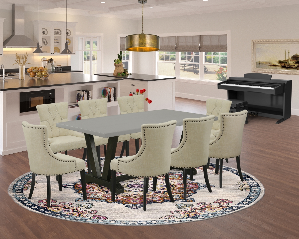 9 Piece V-Style Kitchen Dining Set - Light Beige & Cement