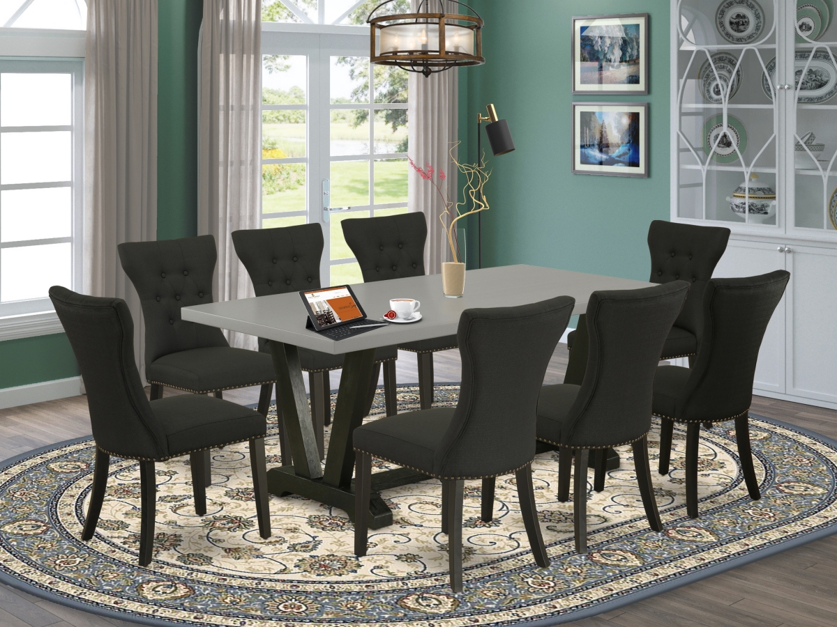 9 Piece V-Style Kitchen Dining Room Set - Black & Cement